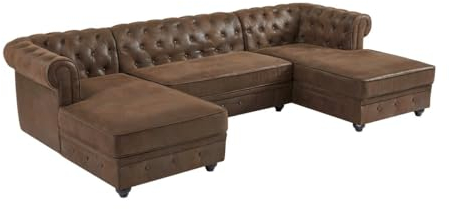 Vente-unique-Wohnlandschaft - Mikrofaser - Vintage-Leder-Optik - Chesterfield