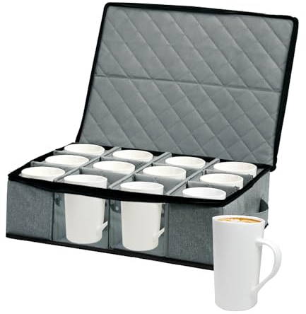 Boczif Kaffeetasse Aufbewahrungsbox, Aufbewahrungsbehälter hält 12 Glaswaren, Kaffeetassen und Teetassen, Geschirr Fall mit Teilern, Stapelbare Halter für Platte, Tasse, Flatware