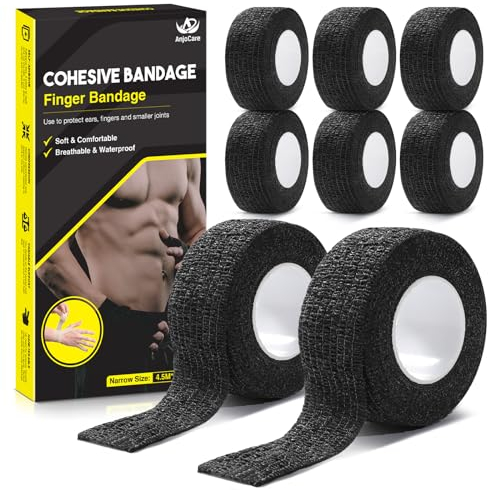 AnjoCare Selbstklebende Bandage Wrap(8 Pack), Atmungsaktive Verband, Kohäsive Bandage für Erste Hilfe,Sportverletzungen,Handgelenk Verstauchungen Schutz,Vet für Hunde(2.5CM X 4.5M),Schwarz