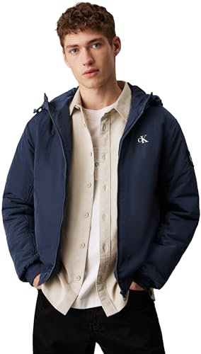 Calvin Klein Jeans Blouson Homme Padded Hooded Mi-Saison, Bleu (Ink), L
