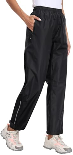MoFiz Wasserdicht Hose Damen Überziehhose Fahrrad Regenhose Leichte Packbar Hose Winddicht Outdoorhose Wanderhose Trekkinghose Schwarz Größe EU 2XL