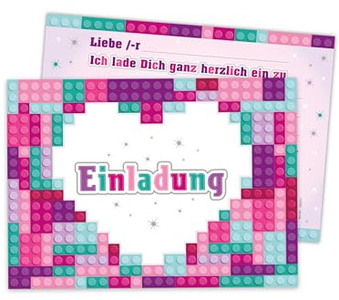 Limonia 12 Einladungskarten zum Kindergeburtstag Einladung Geburtstag Mädchen Bausteine Bauklötzchen Herz bunt lila rosa türkis
