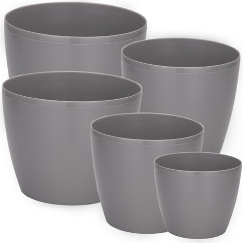 PECZEKO Blumentopf Glänzende, 5er-Set blumenkübel, 12/13/15/18/21 cm Pflanzkübel aus Übertopf Kunststoff Topf für, groß und klein Pflanzen, 5er-Set blumenkübel kräutertopf, Gelb