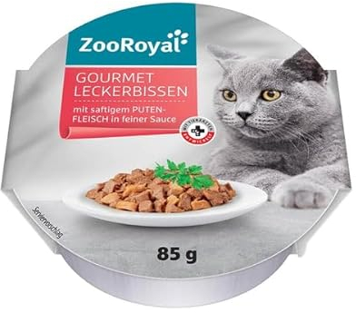 ZooRoyal Katzen Gourmet Leckerbissen mit saftigem Putenfleisch in feiner Sauce 12x85g Doppelpack Katzen nassfutter Alleinfuttermittel