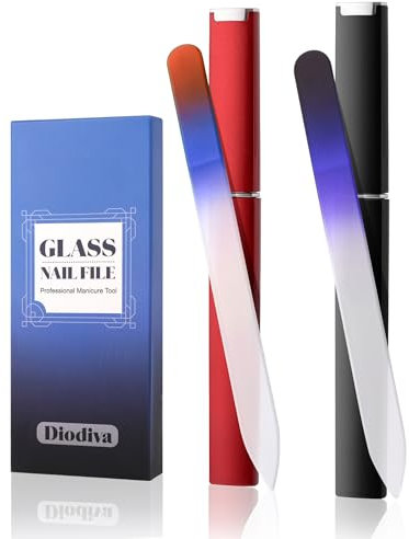Paquete de 2 limas de uñas de vidrio de 2 mm de grosor con funda, lima de uñas para uñas naturales, lima de vidrio checo grabado de doble cara para viajes, lima de uñas de grano fino, paquete de