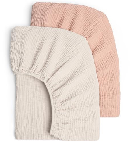 lulumoon 2er Set Kinder Spannbettlaken, Musselin-Baumwolle Spannbetttuch für Babybett und Kinderbett 60x120cm / 70x140cm Reisebett Spannlaken Beistellbett Leintücher