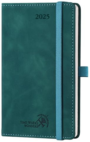 POPRUN Taschenkalender 2025 Klein Softcover mit PU-Leder, ca. A6 (16 x 10,5 cm) - Kalender 2025 Buchkalender Notizbuch (Jan.2025-Dez.2025) mit 100 GSM Papier - EU-25-C6NLA6-PTL