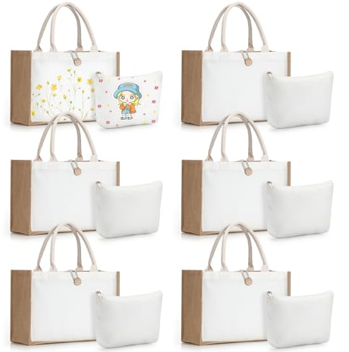 Bulyoou 12-teiliges Sublimations-Taschen- und Make-up-Taschenset, wiederverwendbare Canvas-Polyester-Tragetaschen für DIY, Jute, Geschenk, Make-up, Kosmetiktaschen für Damen, Einkaufen, Lebensmittel