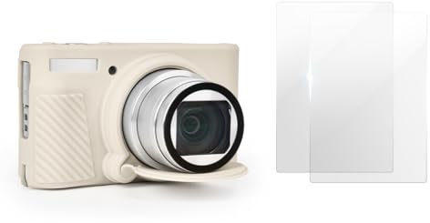 VOVMOEYA SX740 Kamerataschen-Zubehör-Set [mit 2 LCD-Hartfolien], Silikon-Schutzhülle, kompatibel mit Canon PowerShot SX730 SX740 HS Digitalkamera, Beige