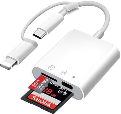 Clomnpe Adattatore Lettore di Schede SD per iPhone, USBC SD Card Reader Lightning to Memory Card Camera Reader Adattatore Scheda microSD Lightning con scheda sd/tf e Ricarica Simultanea, Plug-and-Play