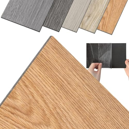 TANYEAR 2.51m² PVC Bodenbelag Vinylboden Selbstklebend Vinyl Fliesen, Boden Klebefliesen Bodenfliesen Schneidbar für Schlafzimmer, Küche, Wohnzimmer, Holzmaserung Dielen, 18 Stück(Model A)