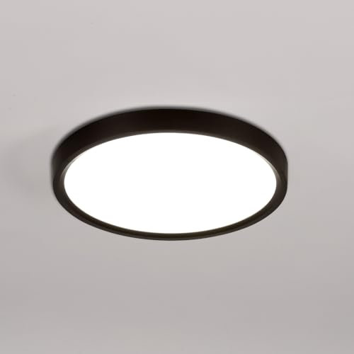LIGKIN LED Deckenleuchte Moderne 16W Ultradünne Deckenlampe Rund Ø23cm Weißlicht 6500K LED-Deckenleuchten Innen für Bad Küche Flur, Schwarz