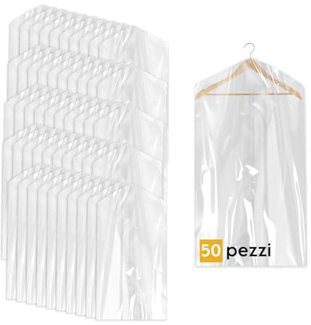 Eopono 50 Custodie per Abiti 60x100cm Trasparenti - Sacchetti Vestiti Armadio Antipolvere per Tintorie, Giacche e Camicie (50pz 60x100)