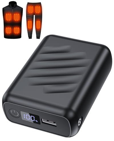𝟳.𝟰𝗩/𝟱𝗩 𝟮𝟬𝟬𝟬𝟬𝗺𝗔𝗵 Heated Vest Battery Pack, Power Bank with USB/Type-C/DC (3.5/3.8/4.0) Output and LED Display, for Heated Vests, Hoodies, and Jackets up to 10H