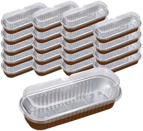 Cake Pan, 20pcs Aluminum Foil Loaf Pans with Lids, 200ml Rectangle Baking Cups Muffin Tins Non-Stick Baking Tins Baking Pans Tins Holders for Brownie Cake Bread
