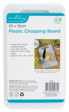 1x Plastic Chopping Board - 25cm x 15cm - White - Large Kitchen Wooden Cutting Serving Cheese Bread Meat Food Block Boards - By Ashley