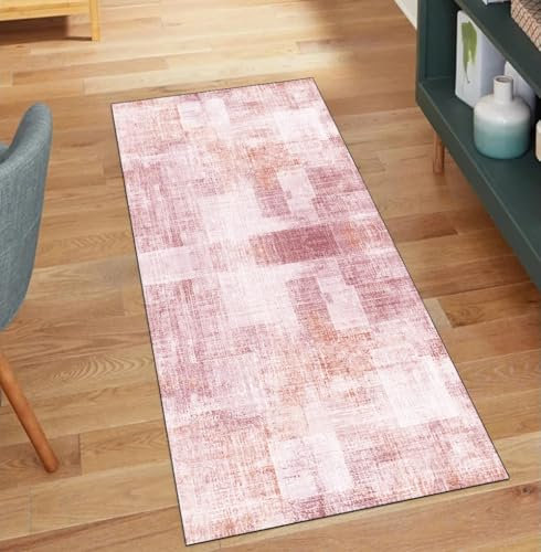 QQrunner Tapis de couloir antidérapant pour couloir, cuisine, 60 x 110 cm, décoration d'intérieur abstraite, antidérapant, lavable, pour couloir et couloir - Rose