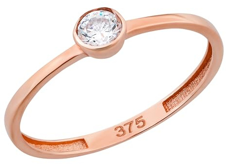 Ardeo Aurum Damen Goldring aus 375 Gold mit Zirkonia Stein Solitär Zargenfassung Verlobungsring Roségold Größe 52