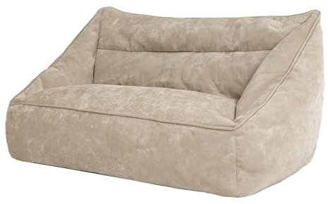 Icon Cecilia Sitzsack Sofa, Beige, Flauschiger Chenille Stoff, 2 Sitzer Sofa für Erwachsene, Riesensitzsack mit Füllung, Bequemer Sessel, Lounge, Wohnzimmer, Deko Wohnzimmer