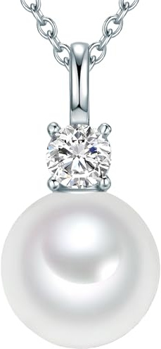 Lulu & Jane Damen Kette aus 925/- Sterling Silber mit rund Muschelkernperle ca. 10,0 mm Zirkonia Silberhalskette silber