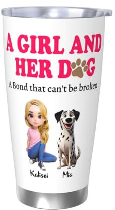 NOONATIVE A Girl and Her Dog A Bond That Can't Be Broken Tumbler,Personalized Insulated Tumbler with Woman and Dog Cartoon Design,Birthday Mothers Day Gift for Dog Mom,Dog Owner,Dog Lover