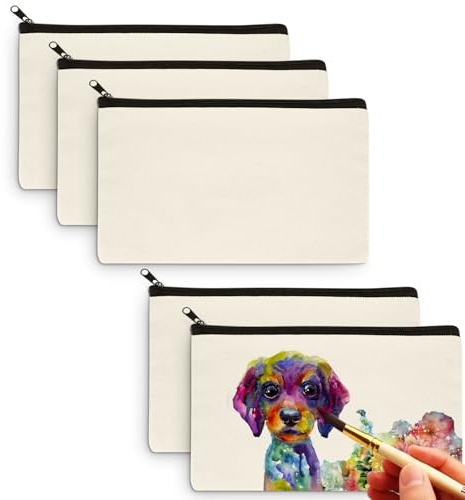 Aibeli DIY Blanko Stoffbeutel Klein, Tasche Klein, Kosmetiktasche mit Reißverschluss, Stoffbeutel zum Bemalen, Mäppchen, Federmäppchen, Stofftasche zum Bemalen
