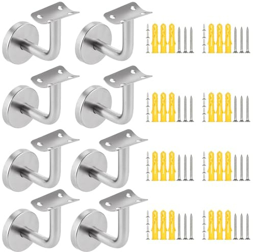 8 Stück Handlaufhalter Edelstahl, 60 x 60 mm Handlauf Halterung, Wandhalter Handlaufträger, Silbrig Treppengeländer Innen, Halterung für Handlauf