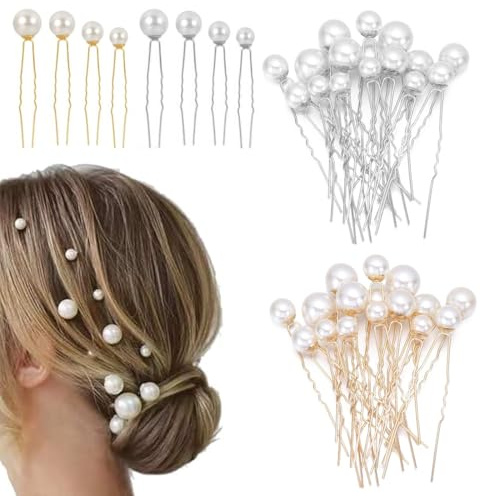 32 Piezas Perlas Horquillas Pelo Mujer de Novia, Piezas para el Cabello de Perlas en Forma de U, para Novia para Mujeres Bodas Niñas