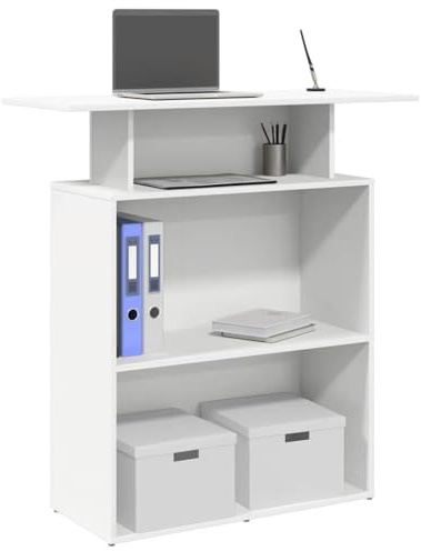 QUAHEAS Empfangstheke Weiß, 100x40x104 cm, Robuster Holzwerkstoff, Ideal für Büro, Hotel, Salon, Modernes Design, Stehpult