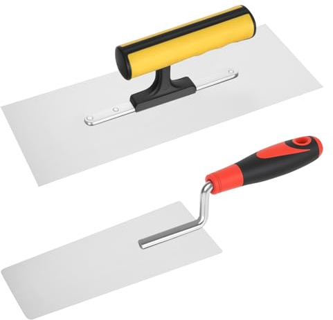 Profi Glättekelle Stukateurkellen Set,Maurer Werkzeug 2 tlg rostfrei Edelstahl Trapezkelle+professioneller spachtel mit Softgriff/ergonomischer Griff Glättspachtel Putz Kellen für Mauererarbeiten