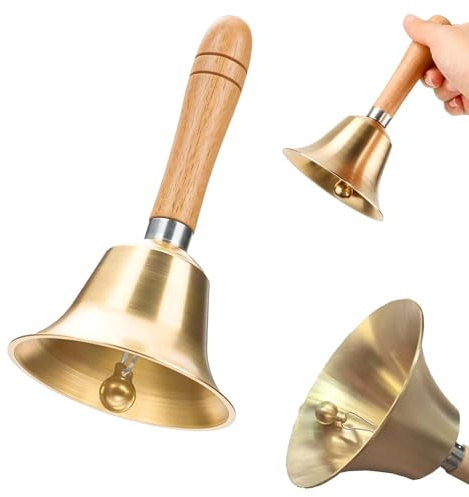 Glocke Handglocke, FORMVERSITY Handglocke Groß, Glöckchen Zum Basteln, Super Loud Solid Brass Hand Call Bell, Weihnachtsglöckchen Klein, Mini-Glocken Metallglocke mit Holzgriff, Klingel Schule
