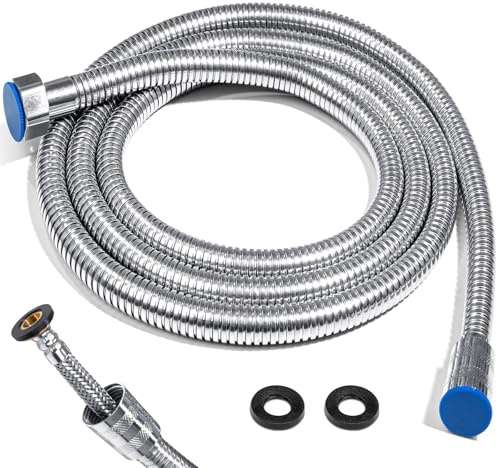 2m Duschschlauch Edelstahl Brauseschlauch, 10 mm vergrößerter Innerer Durchmesser, Flexibler Universal Schlauch Dusche, Edelstahl-geflochtener Innereschlauch, Extra Länge Duschkopf Schlauch (Silber)