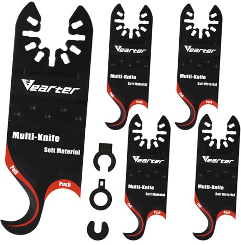 Vearter 5PCS Oscillating Multi Tool Hook Knife Blade, Dual-Hook Multitool Blades, Quick Release Universal Multi Tool Blades for Roofing Shingles, PVC Carpet, Cardboard, Artificial Turf
