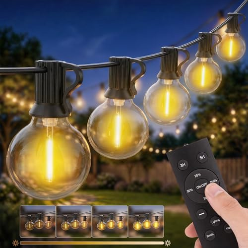 Lichterkette Außen Outdoor Storm LED - 60M G40 LED Lichterkette Outdoor 60+2 Glühbirnen IP44 Wasserdicht 8 Modi Warmweiß Lichterkette Gartendeko Aussen für Party Hochzeit Balkon Terrasse Pavillon