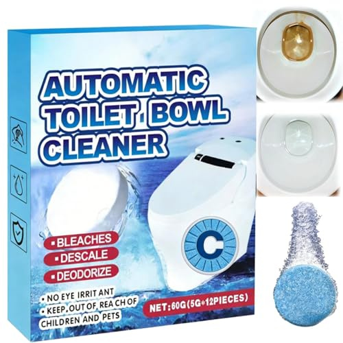 12PCS Toilet Limescale Remover, Toilet Cleaner Tablets, Heavy Duty To/ilet Descaler, Powerful Stain Remover for Inside the Bowl, Long-Lasting Toi/let Freshener, Automatic Cleaning Effervescent Tablets