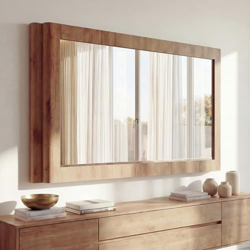 Mendler Spiegel HWC-P42, Wandspiegel Garderobenspiegel Flurspiegel, MDF Glas 80x120x10cm - Wotan-Eiche-Optik
