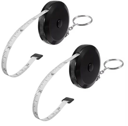 2 Stück Maßband mit Schlüsselanhänger, 2m Doppelseitiges Bandmaß mit Zentimeter/Zoll Skala, Flexibles Körpermaßband, Schneidermaßband, Mini Tape Measure für Nähen, Körperumfang, Handarbeit & Haushalt