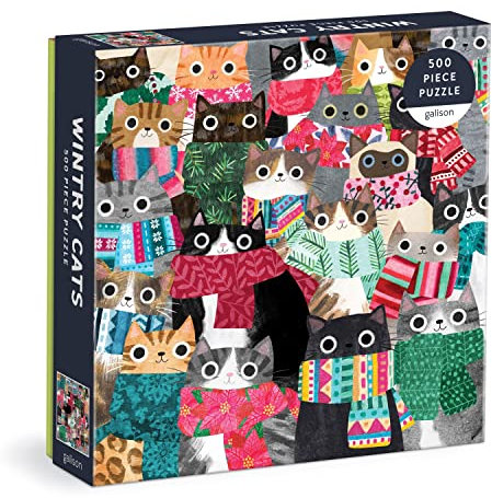 Galison 9780735373693 Wintry Cats Jigsaw Puzzle, Multicoloured, 500 Pieces