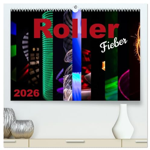 Roller Fieber (hochwertiger Premium Wandkalender 2026 DIN A2 quer), Kunstdruck in Hochglanz: Motorroller im Zusammenspiel mit Lichtmalerei. (CALVENDO Mobilitaet)