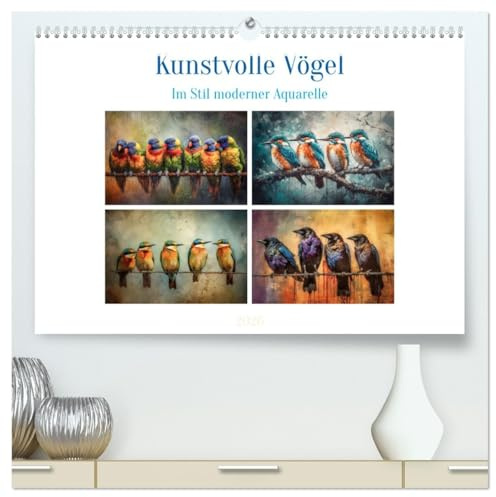 Kunstvolle Vögel (hochwertiger Premium Wandkalender 2026 DIN A2 quer), Kunstdruck in Hochglanz: Vögel sind gefiederte Tiere, die es in verschiedenen Arten und Größen gibt. (CALVENDO Tiere)
