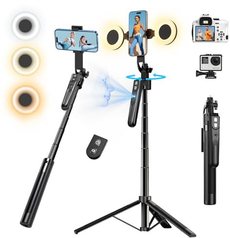 Auto Face Tracking Tripod with 360 Rotation Stand, 70.9 Ai Motion Tracking, Selfie Stick Rotation with Remote, Motion Sensor Phone Stand, for Vlog/Live Stream/Video Recording