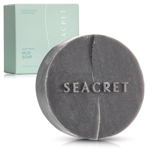 SEACRET MUD SOAP BAR: Dead Sea Black Mud Minerals Skin Care Treatment with Guineensis Kernel Oil, Witch Hazel & Sea Salt for Cleaning, Exfoliating, Detoxifying Face & Body, Normal to Oily Skin, 4.4 Oz