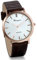 JewelryWe Montres Homme Quartz Bracelet Cuir Alliage Classique Cadran Strass Faux Diamant Coque Rose Or Couple Amoureux Couleur Brun