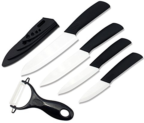EwigYou Lot de 4 couteaux en céramique et 1 éplucheur Couteau multifonction Couteau de cuisine avec étui de protection