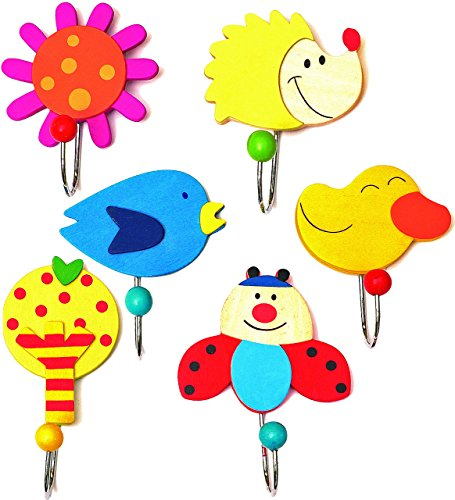 alles-meine.de GmbH 1 Stück Garderobenhaken - Bunte Tiere - Marienkäfer/Igel/Ente/Vogel - aus Holz - Wandhaken/Kindergarderobe mit 1 Kleiderhaken - Kind Wandgardero..