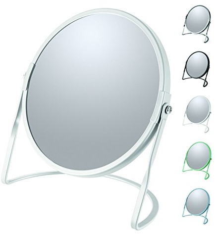 Spirella - Kosmetikspiegel auf Fuß Akira - Robustes Metall - Doppelansicht mit 5-facher Vergrößerung und klassischem Spiegel - 360° schwenkbar - Matt Weiß