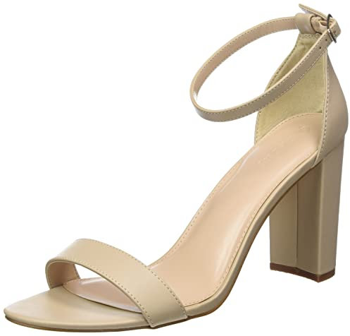 The Drop Damen Rebecca Riemensandalen mit Hohem Blockabsatz Heeled Sandal, Beige, 39 EU