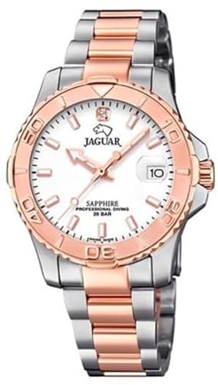 JAGUAR Damenuhr Modell J871/1 aus der Kollektion Woman, Gehäuse 34 mm, Silber, mit Stahl-Bronze-Armband, Einfarbig, Armband