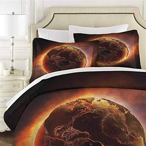 Mannwarehouse World Cover SetVivid Burning Earth Heat 3-teiliges Bettwäsche-Set (1 Bettbezug + 2 Kissenbezüge) Bettbezug-Set mit Reißverschluss – King Size 264,2 x 228,6 cm