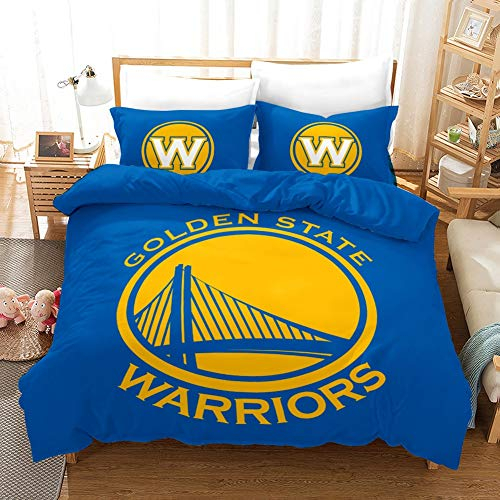 Vampsky NBA Golden State Warriors Basketball Club Teenager Haushalt Bettwäsche 3-teiliges Set mit Reißverschluss, 100% Mikrofaser Fanatic Basketball Fans 3D 1 Bettbezug 2 Kissen Shams Drucken